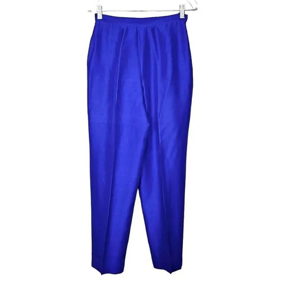 Vintage Jane Seymour 100% Silk Barrel Trousers Pants 8 Petite Blue Satin Disco - Picture 2 of 8